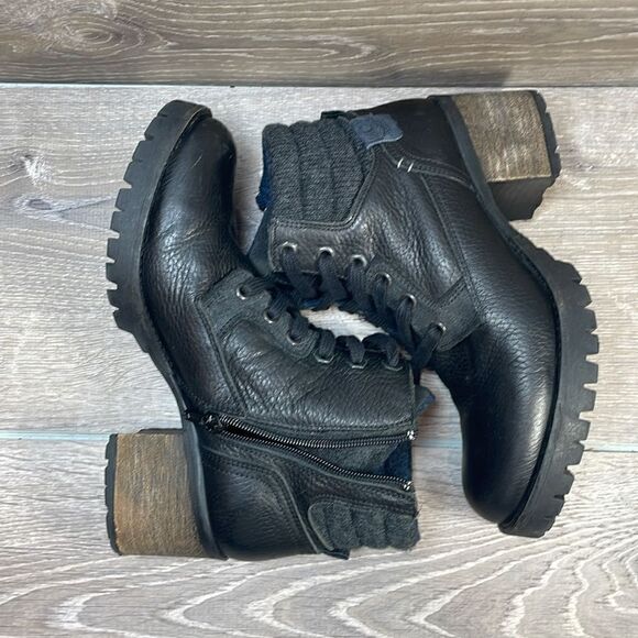 Bull Boxer Cassie Women’s Sz 8M Black Leather Side Zip Y2K Chunky Heel Boots - Picture 10 of 11